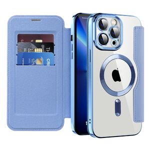 Husa pentru  iPhone 13 Pro Max EliteBook Executive Tip Carte cu Protectie RFID, Compatibilitate MagSafe si protectie lentile Transparent - Albastru deschis