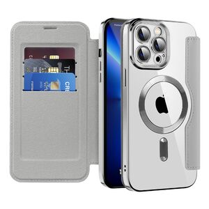Husa pentru  iPhone 13 Pro Max EliteBook Executive Tip Carte cu Protectie RFID, Compatibilitate MagSafe si protectie lentile Transparent - Argintiu
