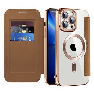 Husa pentru  iPhone 13 Pro Max EliteBook Executive Tip Carte cu Protectie RFID, Compatibilitate MagSafe si protectie lentile Transparent - Maro
