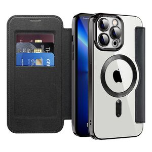Husa pentru  iPhone 13 Pro Max EliteBook Executive Tip Carte cu Protectie RFID, Compatibilitate MagSafe si protectie lentile Transparent - Negru