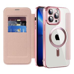 Husa pentru  iPhone 13 Pro Max EliteBook Executive Tip Carte cu Protectie RFID, Compatibilitate MagSafe si protectie lentile Transparent - Roz