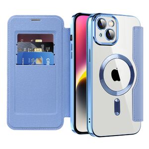 Husa pentru  iPhone 14 EliteBook Executive Tip Carte cu Protectie RFID, Compatibilitate MagSafe si protectie lentile Transparent - Albastru deschis