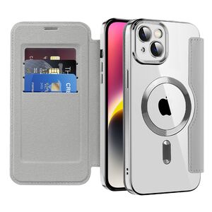 Husa pentru  iPhone 14 EliteBook Executive Tip Carte cu Protectie RFID, Compatibilitate MagSafe si protectie lentile Transparent - Argintiu