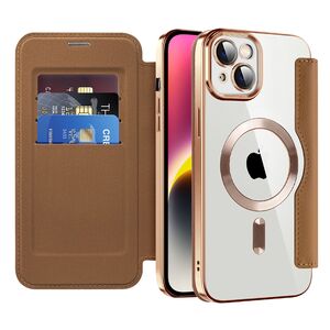 Husa pentru  iPhone 14 EliteBook Executive Tip Carte cu Protectie RFID, Compatibilitate MagSafe si protectie lentile Transparent - Maro