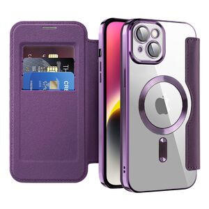 Husa pentru  iPhone 14 EliteBook Executive Tip Carte cu Protectie RFID, Compatibilitate MagSafe si protectie lentile Transparent - Mov