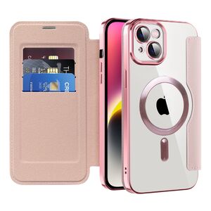 Husa pentru  iPhone 14 EliteBook Executive Tip Carte cu Protectie RFID, Compatibilitate MagSafe si protectie lentile Transparent - Roz