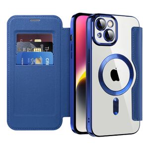 Husa pentru  iPhone 14 Plus EliteBook Executive Tip Carte cu Protectie RFID, Compatibilitate MagSafe si protectie lentile Transparent - Albastru