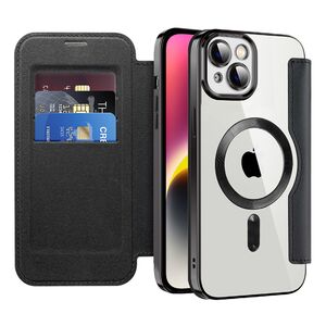 Husa pentru  iPhone 14 Plus EliteBook Executive Tip Carte cu Protectie RFID, Compatibilitate MagSafe si protectie lentile Transparent - Negru
