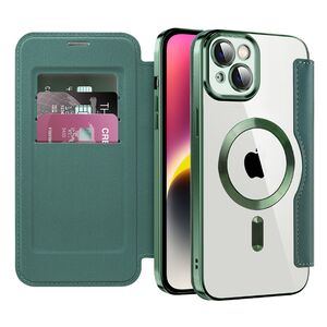 Husa pentru  iPhone 14 Plus EliteBook Executive Tip Carte cu Protectie RFID, Compatibilitate MagSafe si protectie lentile Transparent - Verde