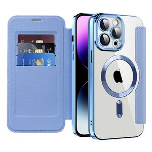 Husa pentru  iPhone 14 Pro Max EliteBook Executive Tip Carte cu Protectie RFID, Compatibilitate MagSafe si protectie lentile Transparent - Albastru deschis