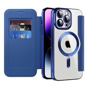 Husa pentru  iPhone 14 Pro Max EliteBook Executive Tip Carte cu Protectie RFID, Compatibilitate MagSafe si protectie lentile Transparent - Albastru