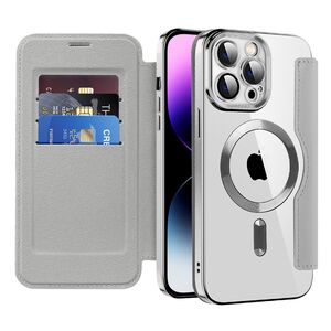 Husa pentru  iPhone 14 Pro Max EliteBook Executive Tip Carte cu Protectie RFID, Compatibilitate MagSafe si protectie lentile Transparent - Argintiu