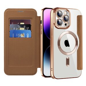 Husa pentru  iPhone 14 Pro Max EliteBook Executive Tip Carte cu Protectie RFID, Compatibilitate MagSafe si protectie lentile Transparent - Maro