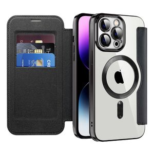 Husa pentru  iPhone 14 Pro Max EliteBook Executive Tip Carte cu Protectie RFID, Compatibilitate MagSafe si protectie lentile Transparent - Negru