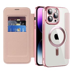 Husa pentru  iPhone 14 Pro Max EliteBook Executive Tip Carte cu Protectie RFID, Compatibilitate MagSafe si protectie lentile Transparent - Roz