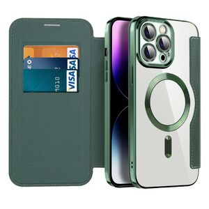 Husa pentru  iPhone 14 Pro Max EliteBook Executive Tip Carte cu Protectie RFID, Compatibilitate MagSafe si protectie lentile Transparent - Verde
