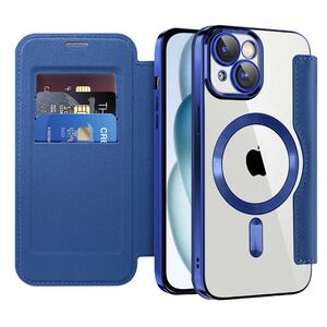 Husa pentru  iPhone 15 EliteBook Executive Tip Carte cu Protectie RFID, Compatibilitate MagSafe si protectie lentile Transparent - Albastru