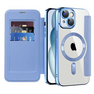 Husa pentru  iPhone 15 Plus EliteBook Executive Tip Carte cu Protectie RFID, Compatibilitate MagSafe si protectie lentile Transparent - Albastru deschis