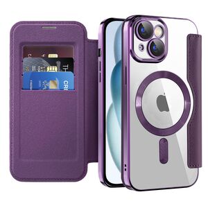 Husa pentru  iPhone 15 Plus EliteBook Executive Tip Carte cu Protectie RFID, Compatibilitate MagSafe si protectie lentile Transparent - Mov