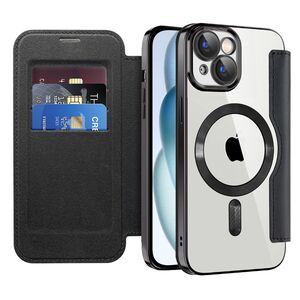 Husa pentru  iPhone 15 Plus EliteBook Executive Tip Carte cu Protectie RFID, Compatibilitate MagSafe si protectie lentile Transparent - Negru