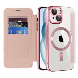 Husa pentru  iPhone 15 Plus EliteBook Executive Tip Carte cu Protectie RFID, Compatibilitate MagSafe si protectie lentile Transparent - Roz