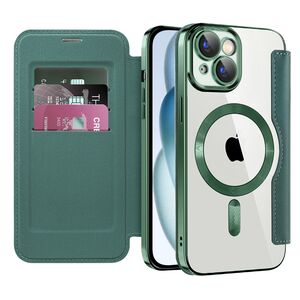 Husa pentru  iPhone 15 Plus EliteBook Executive Tip Carte cu Protectie RFID, Compatibilitate MagSafe si protectie lentile Transparent - Verde