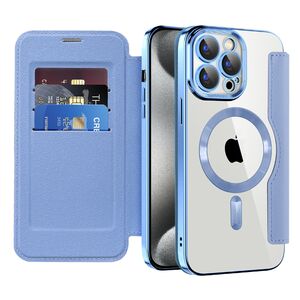 Husa pentru  iPhone 15 Pro Max EliteBook Executive Tip Carte cu Protectie RFID, Compatibilitate MagSafe si protectie lentile Transparent - Albastru deschis