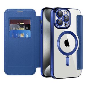 Husa pentru  iPhone 15 Pro Max EliteBook Executive Tip Carte cu Protectie RFID, Compatibilitate MagSafe si protectie lentile Transparent - Albastru