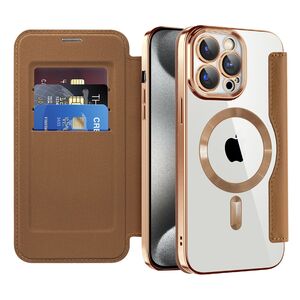 Husa pentru  iPhone 15 Pro Max EliteBook Executive Tip Carte cu Protectie RFID, Compatibilitate MagSafe si protectie lentile Transparent - Maro