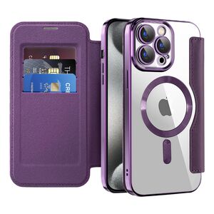 Husa pentru  iPhone 15 Pro Max EliteBook Executive Tip Carte cu Protectie RFID, Compatibilitate MagSafe si protectie lentile Transparent - Mov