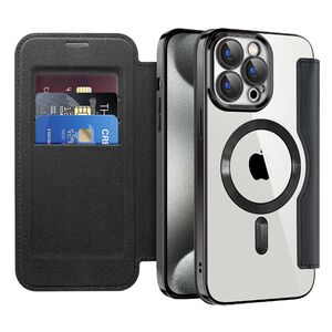 Husa pentru  iPhone 15 Pro Max EliteBook Executive Tip Carte cu Protectie RFID, Compatibilitate MagSafe si protectie lentile Transparent - Negru