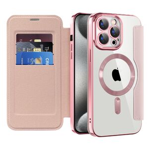 Husa pentru  iPhone 15 Pro Max EliteBook Executive Tip Carte cu Protectie RFID, Compatibilitate MagSafe si protectie lentile Transparent - Roz
