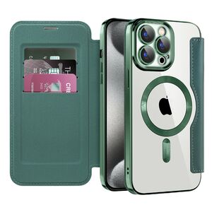 Husa pentru  iPhone 15 Pro Max EliteBook Executive Tip Carte cu Protectie RFID, Compatibilitate MagSafe si protectie lentile Transparent - Verde