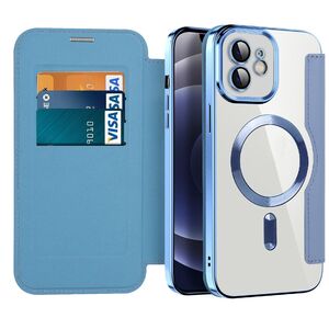 Husa pentru iPhone 12 EliteBook Executive Tip Carte cu Protectie RFID, Compatibilitate MagSafe si protectie lentile Transparent - Albastru deschis