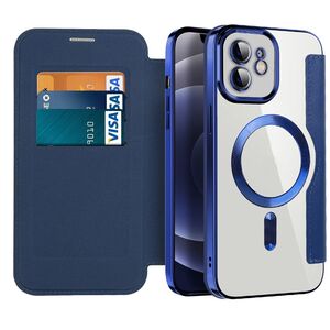 Husa pentru iPhone 12 EliteBook Executive Tip Carte cu Protectie RFID, Compatibilitate MagSafe si protectie lentile Transparent - Albastru