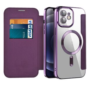 Husa pentru iPhone 12 EliteBook Executive Tip Carte cu Protectie RFID, Compatibilitate MagSafe si protectie lentile Transparent - Mov