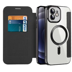 Husa pentru iPhone 12 EliteBook Executive Tip Carte cu Protectie RFID, Compatibilitate MagSafe si protectie lentile Transparent - Negru