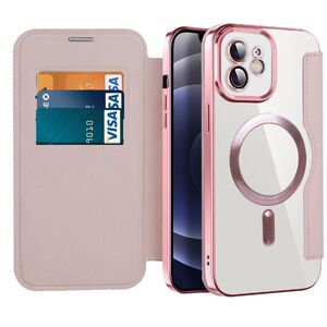 Husa pentru iPhone 12 EliteBook Executive Tip Carte cu Protectie RFID, Compatibilitate MagSafe si protectie lentile Transparent - Roz