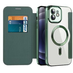 Husa pentru iPhone 12 EliteBook Executive Tip Carte cu Protectie RFID, Compatibilitate MagSafe si protectie lentile Transparent - Verde