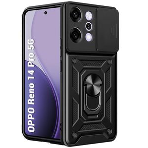 Husa pentru  Oppo Reno 14 Pro 5G Ring Armor Kickstand Tough Rugged Cover cu protectie camera, Negru