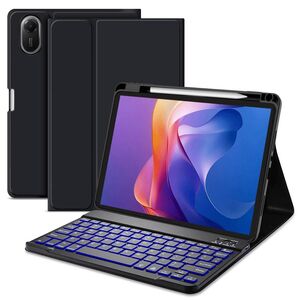 Husa pentru Xiaomi Redmi Pad 2 11 inch 2025 cu tastatura iluminata wireless detasabila RGB 7 lights, Bluetooth, USB Type-C, functie stand si slot stylus, negru