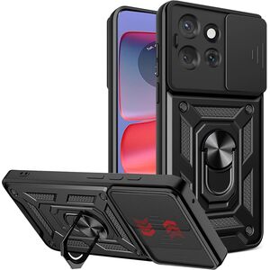 Husa pentru  Motorola Moto G56 Ring Armor Kickstand Tough Rugged Cover cu protectie camera, Negru