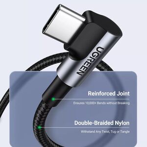 Cablu de Date USB-C la USB-C 90 Degree Cable, Fast Charging 5A, 2m - Ugreen US335 (70698) - Space Gray