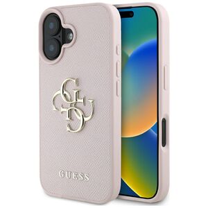 Husa pentru iPhone 16 - Guess Hardcase Grained Big 4G Logo Small Classic Logo - Roz