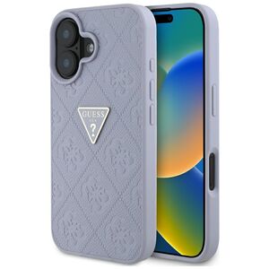 Husa pentru iPhone 16 - Guess Leather Hot Stamp 4G Pattern Triangle Metal Logo - Lavanda