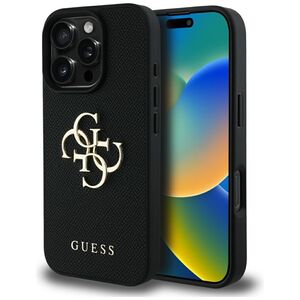 Husa pentru iPhone 16 Pro - Guess Hardcase Grained Big 4G Logo Small Classic Logo - Negru
