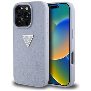 Husa pentru iPhone 16 Pro - Guess Leather Hot Stamp 4G Pattern Triangle Metal Logo - Lavanda