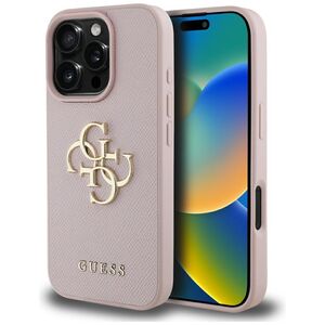 Husa pentru iPhone 16 Pro Max - Guess Hardcase Grained Big 4G Logo Small Classic Logo - Roz