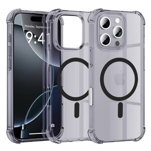 Husa pentru  iPhone 16 Pro Max compatibila MagSafe Anti-Shock 1.5mm reinforced 4 corners - Negru translucid
