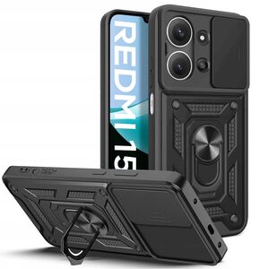 Husa pentru Xiaomi Redmi 15C 4G, 5G Ring Armor Kickstand Tough Rugged Cover cu protectie camera - negru